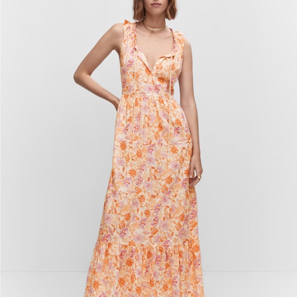 Mango Floral Maxi Dress - Pink and Orange SIZE 6 - Picture 3 of 12